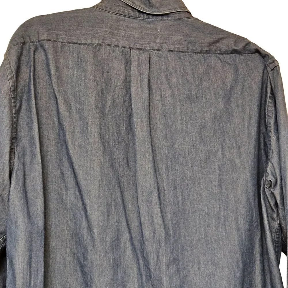 Chesapeake Bay Outfitters Shirt Mens XL Blue Jean Denim Long Sleeve Suede Patch - Picture 5 of 8